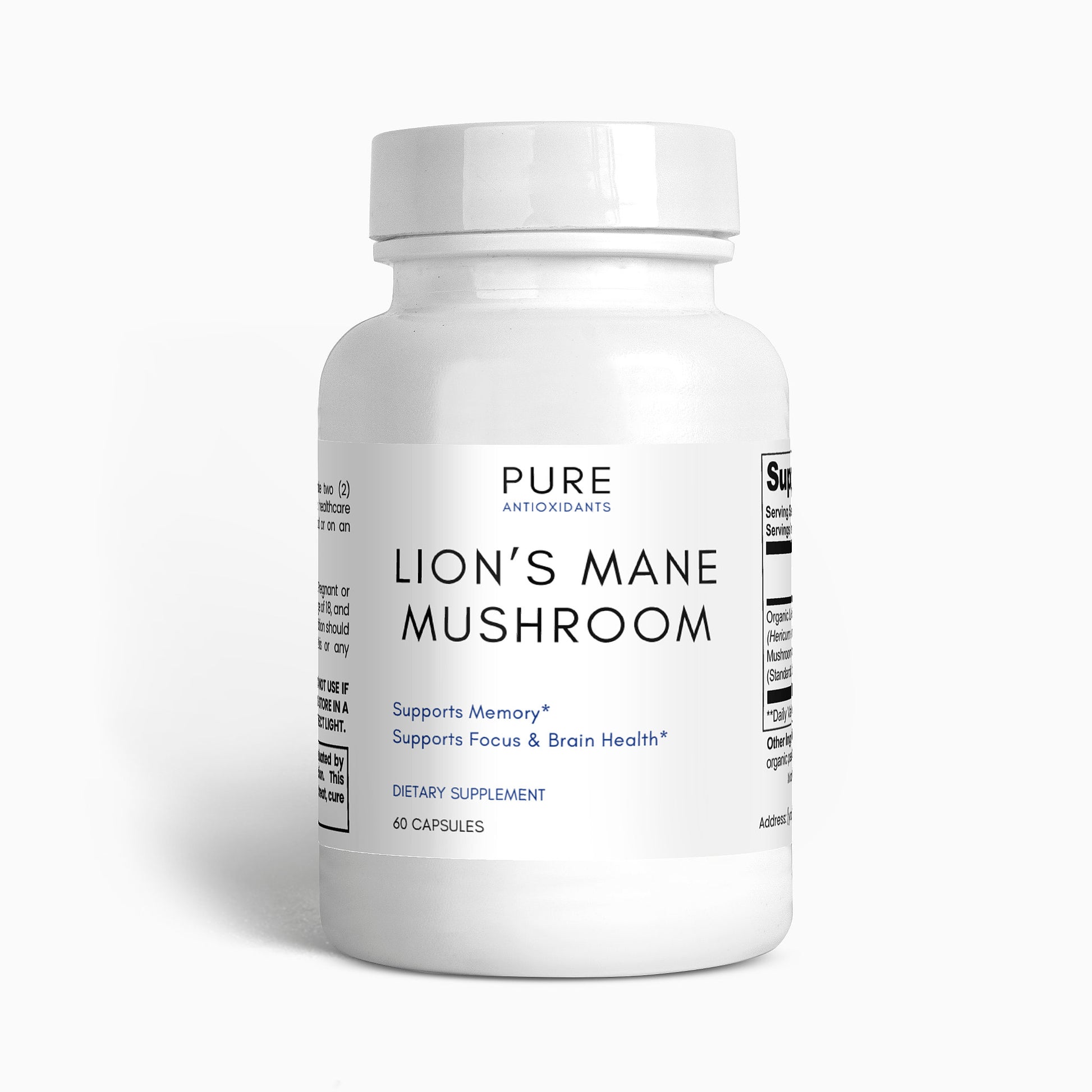 Pure Lion's Mane Mushroom - US Grown - 60 Capsules