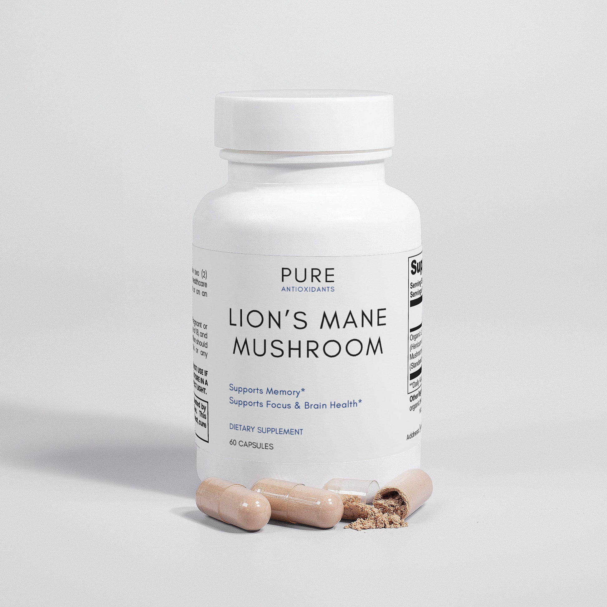 Pure Lion's Mane Mushroom - US Grown - 60 Capsules