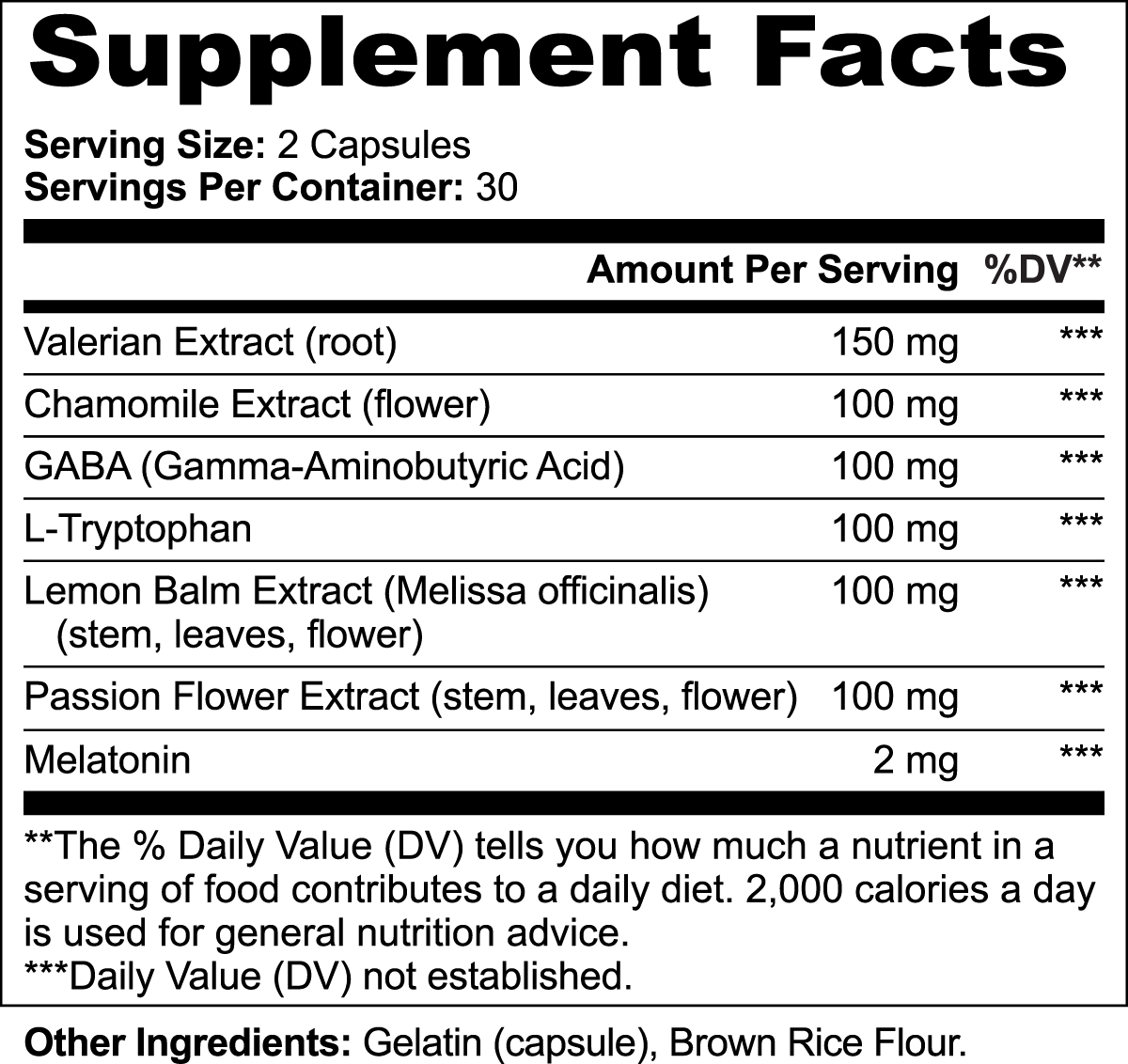 Calm Sleep* - Valerian, Chamomile, GABA, L-Trytophan & More 60 Capsules