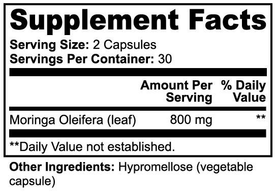 Moringa Pure Capsules - No Fillers - Made in the USA