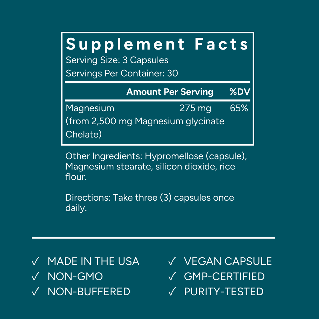 Pure Magnesium Glycinate - 90 Capsules - Made in the USA