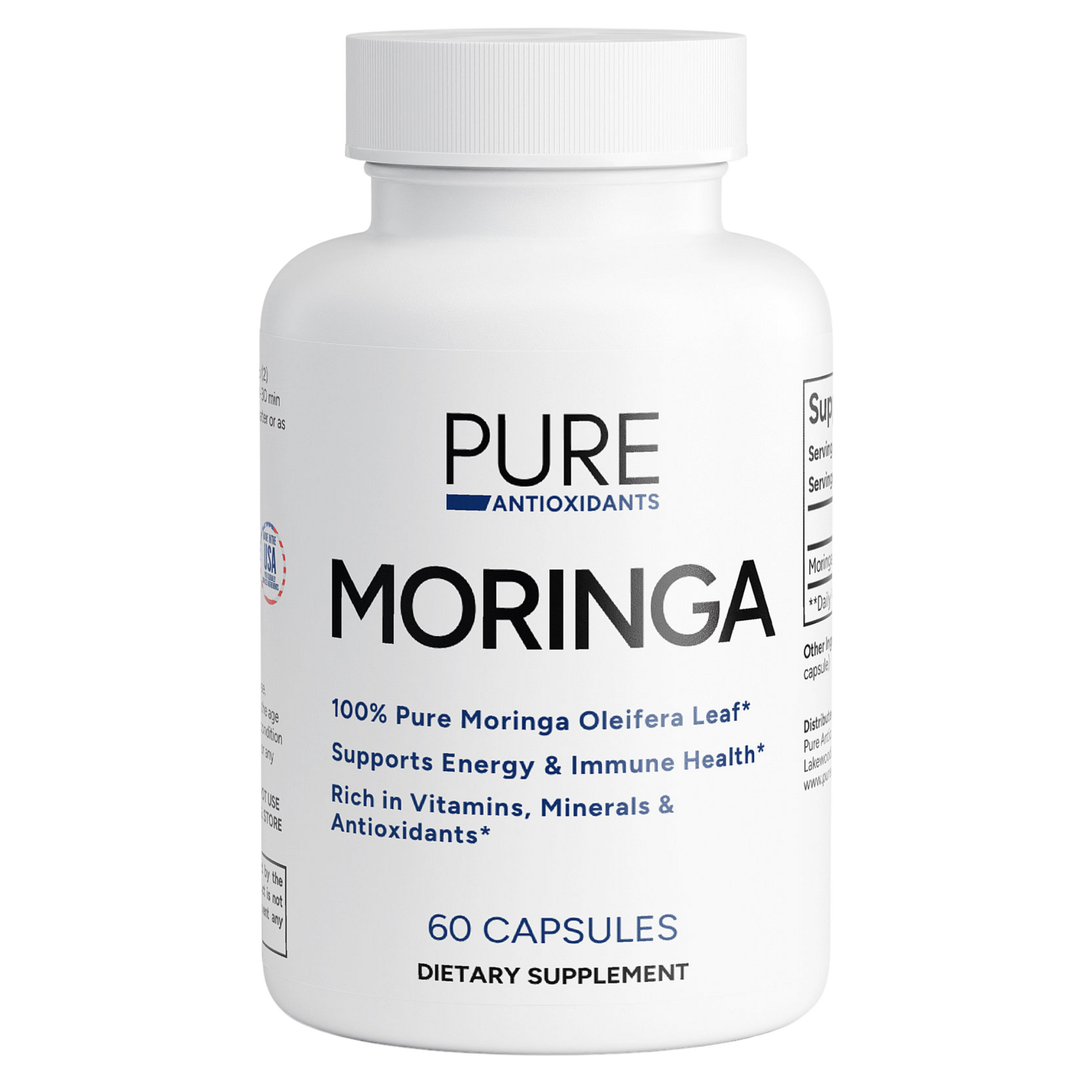 Moringa Pure Capsules - No Fillers - Made in the USA